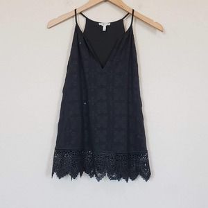 Joie Ember Cami  silk embroidered caviar